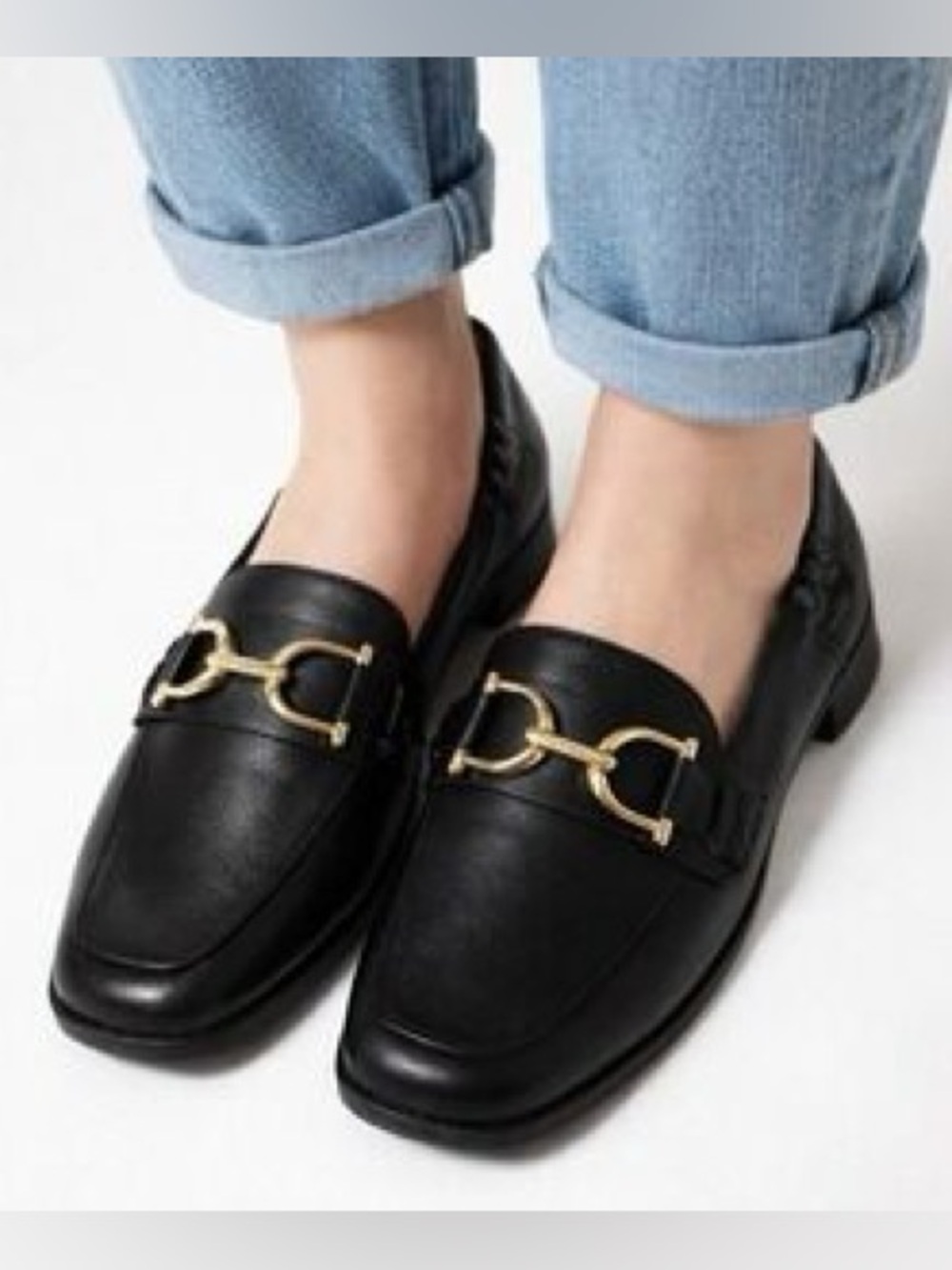 Liz Claiborne Black Leather Horse-Bit Memory Foam Loafers 6.5